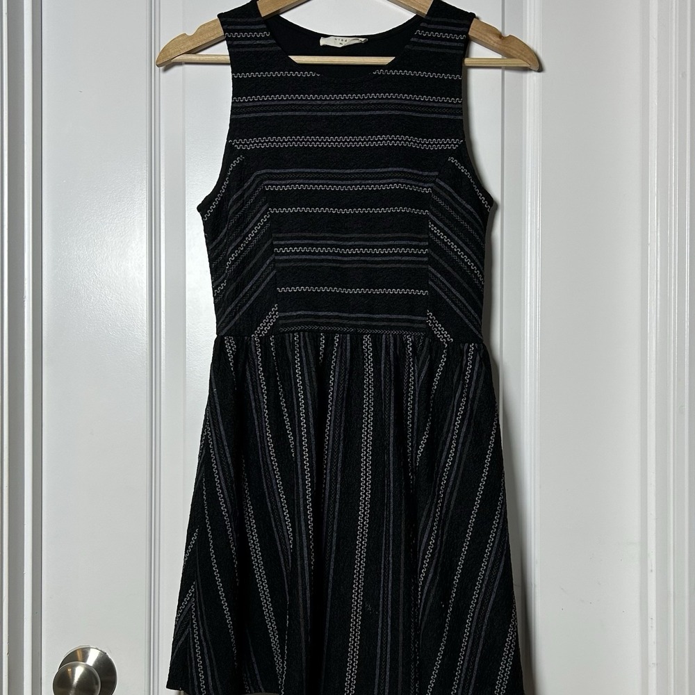 Elodie Black Textured Stripe Fit and Flare Sleeveless Mini Dress Dark Boho Style